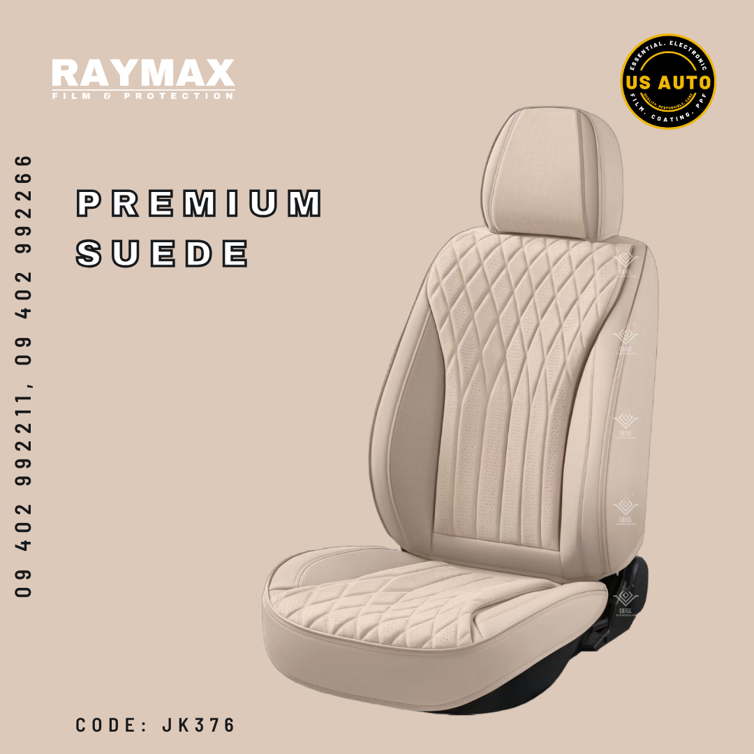 RAYMAX PREMIUM SEAT COVER - SUEDE & LEATHER  (JK376) (1) SET (BEIGE + BEIGE)-5