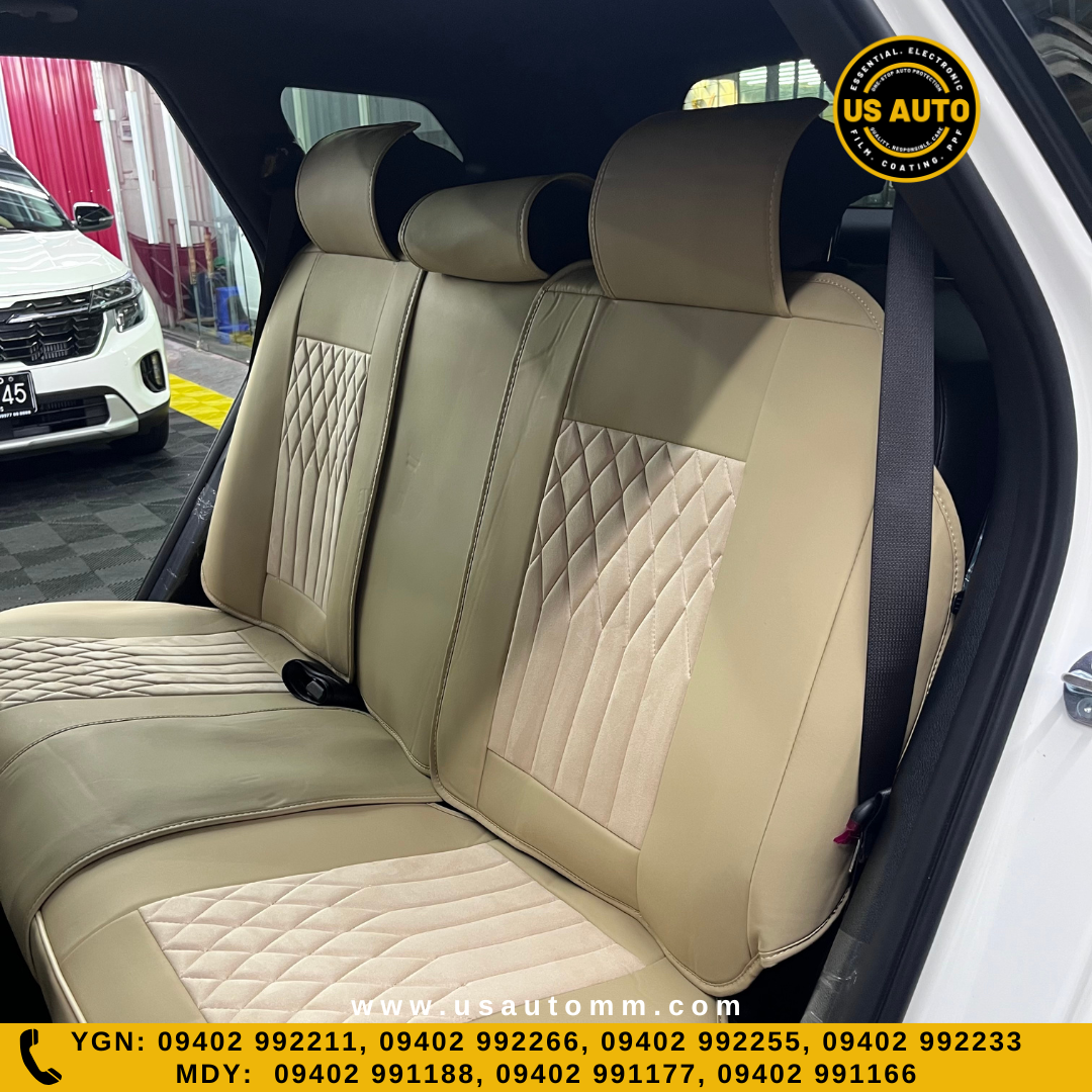 RAYMAX PREMIUM SEAT COVER - SUEDE & LEATHER  (JK376) (1) SET (BEIGE + BEIGE)