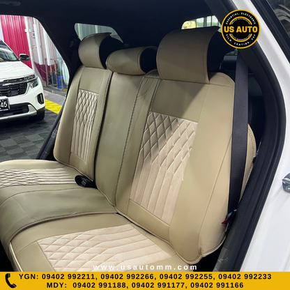 RAYMAX PREMIUM SEAT COVER - SUEDE & LEATHER  (JK376) (1) SET (BEIGE + BEIGE)