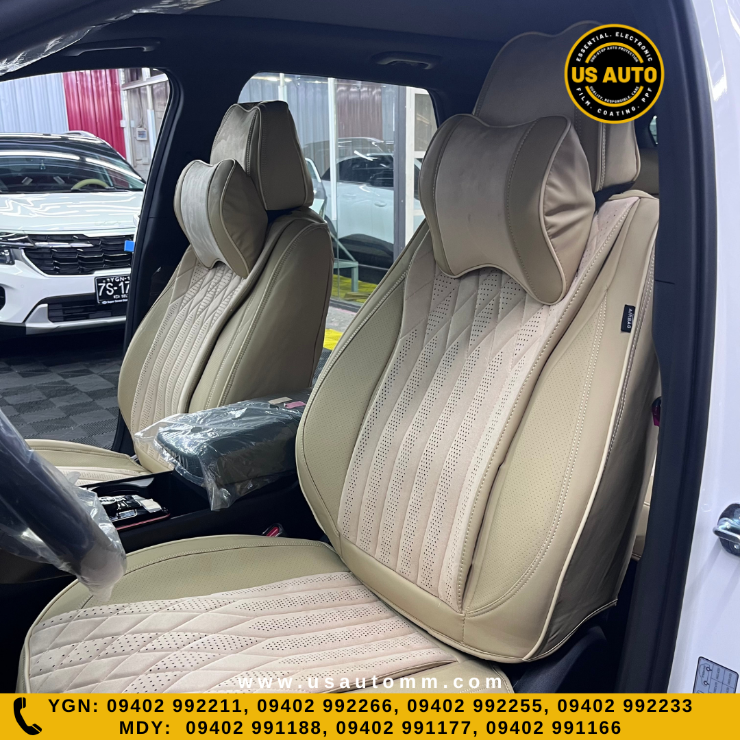 RAYMAX PREMIUM SEAT COVER - SUEDE & LEATHER  (JK376) (1) SET (BEIGE + BEIGE)