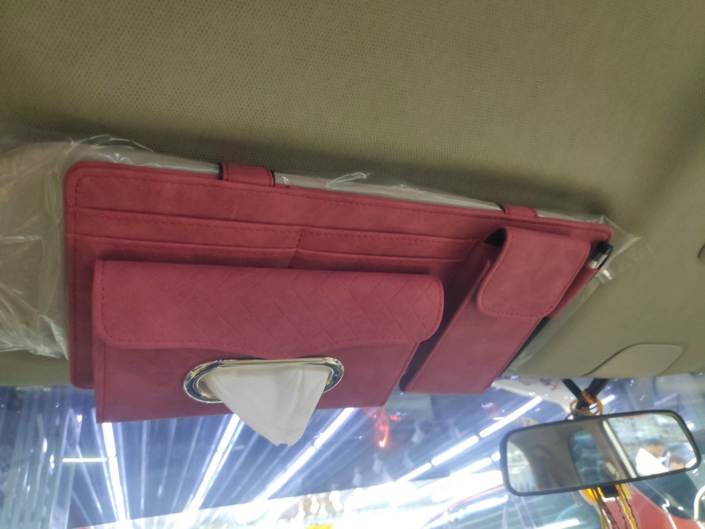 SUN VISOR ORGANIZER WITH TISSUE BOX (RED)