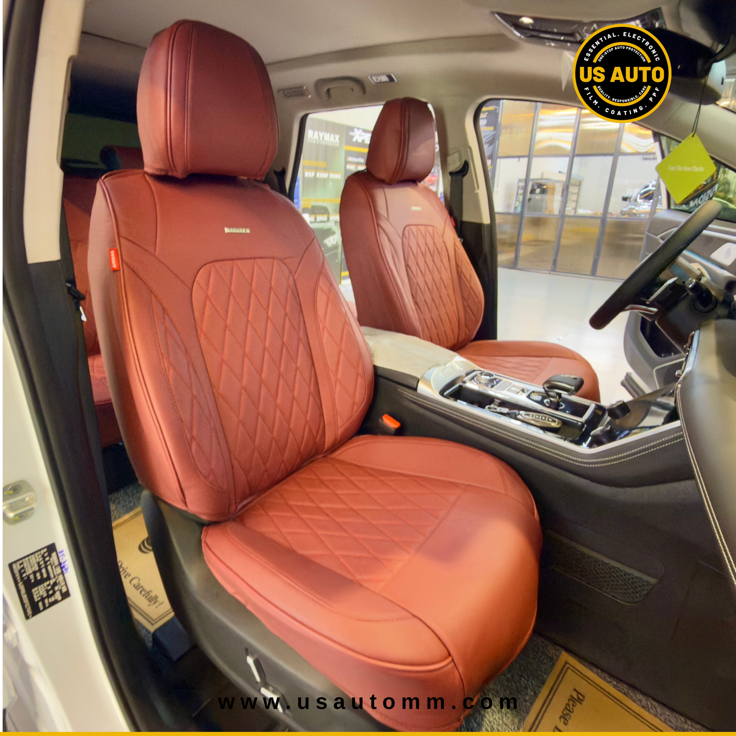 RAYMAX LUXURY SEAT COVER - LEATHER (H-23CX-08) (1) SET (WINE RED)