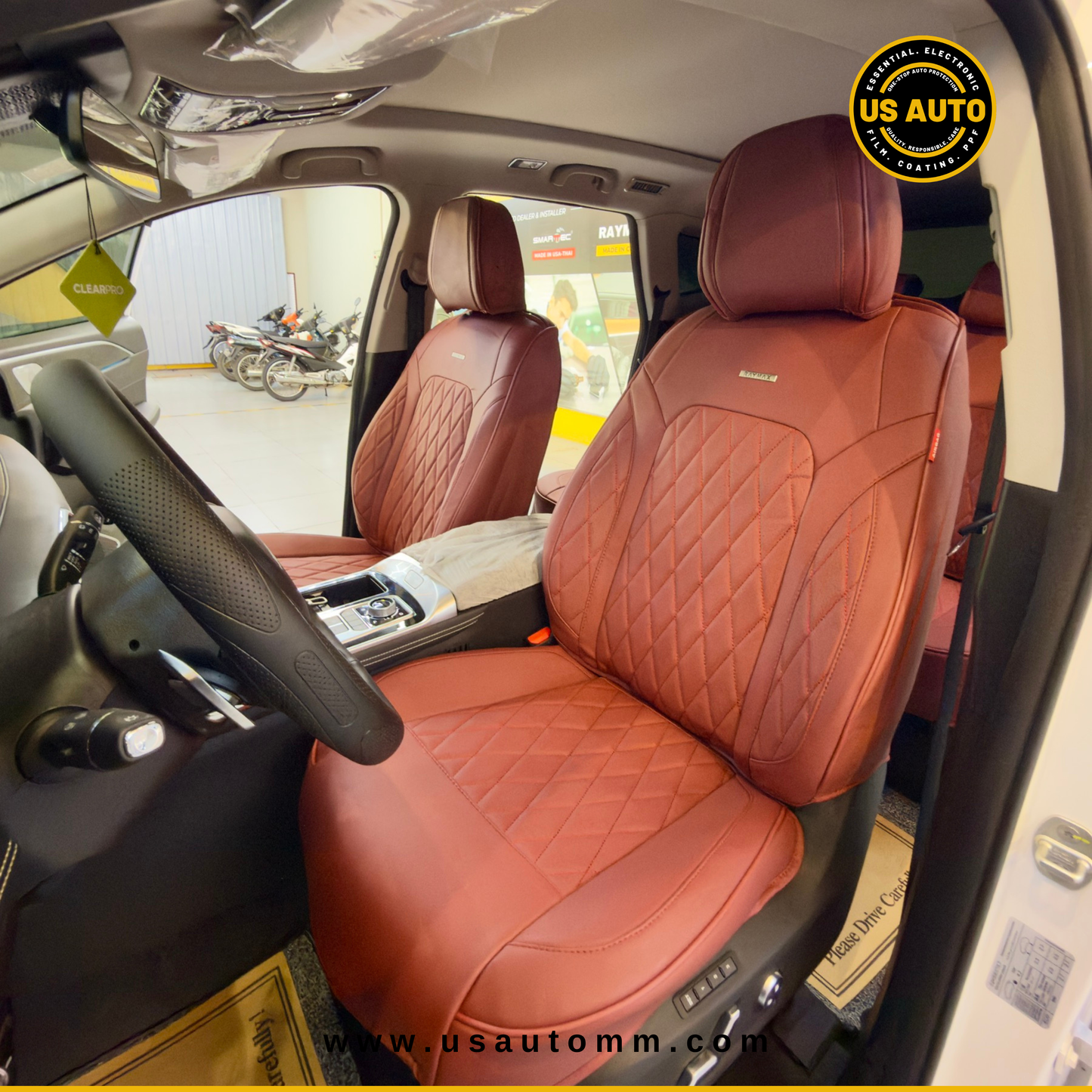 RAYMAX LUXURY SEAT COVER - LEATHER (H-23CX-08) (1) SET (WINE RED)