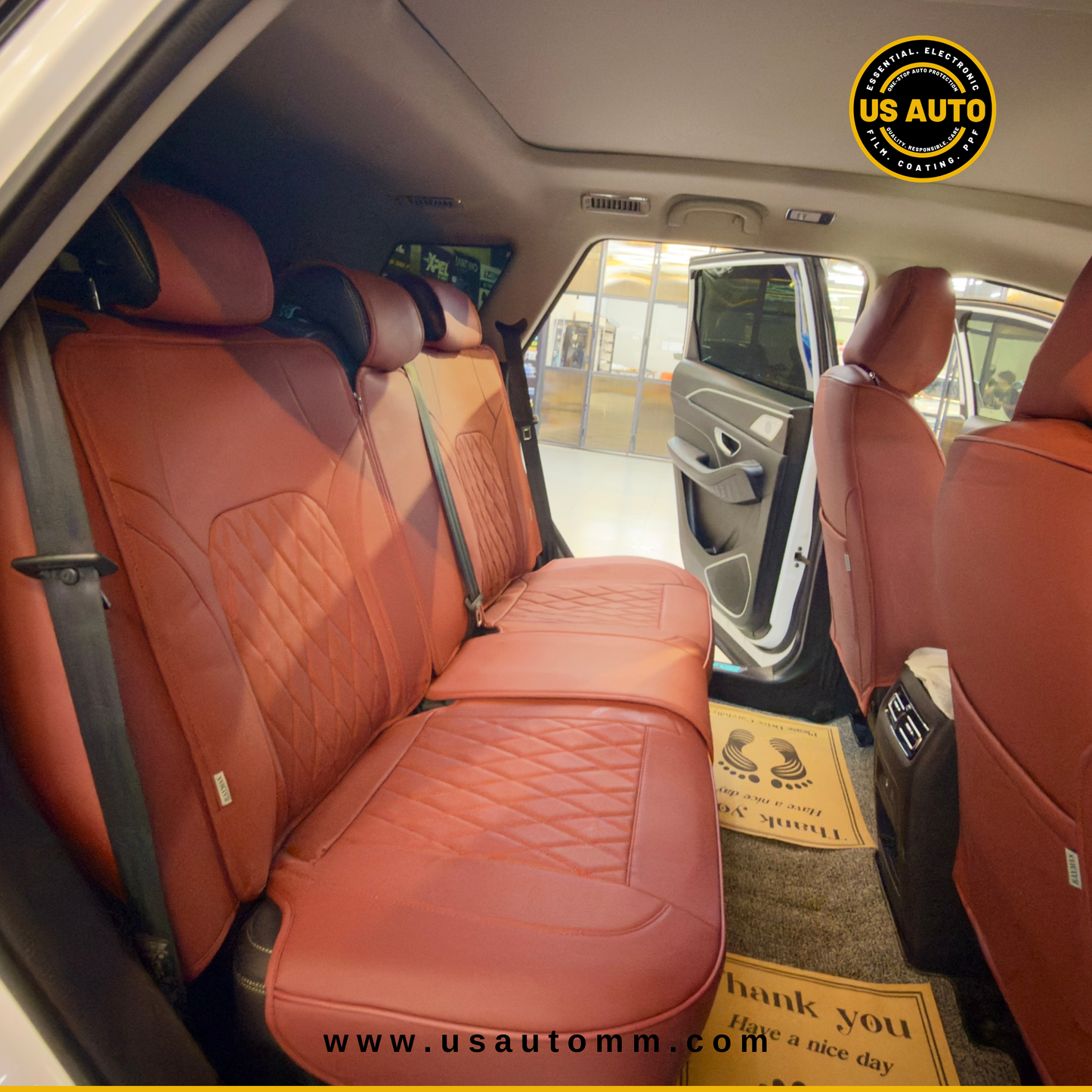 RAYMAX LUXURY SEAT COVER - LEATHER (H-23CX-08) (1) SET (WINE RED)