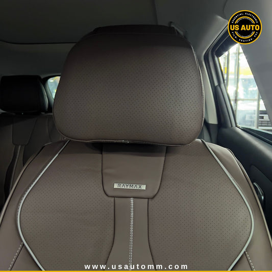 RAYMAX LUXURY SEAT COVER - LEATHER (H-QD21-08)  (1) SET (COFFEE + COFFEE + GREY)