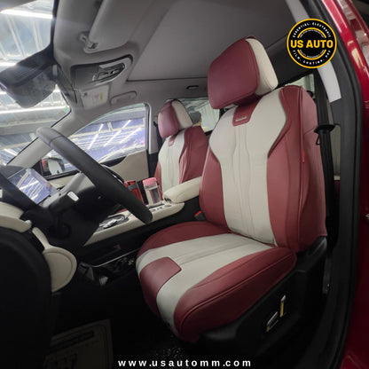 RAYMAX LUXURY SEAT COVER - LEATHER (H-QD21-08)  (1) SET (RED + WHITE + GREY)