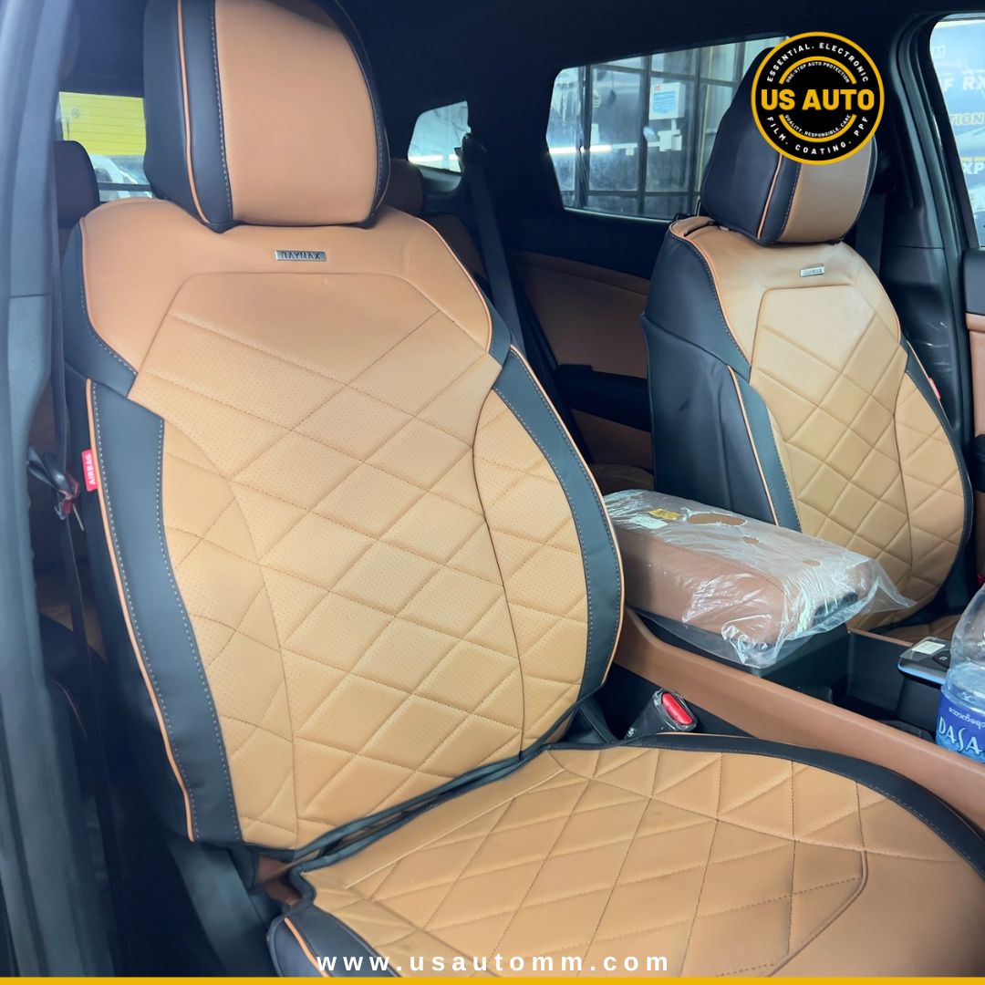 RAYMAX LUXURY SEAT COVER - LEATHER (H-24CX-08) (1) SET (BLACK + BROWN)