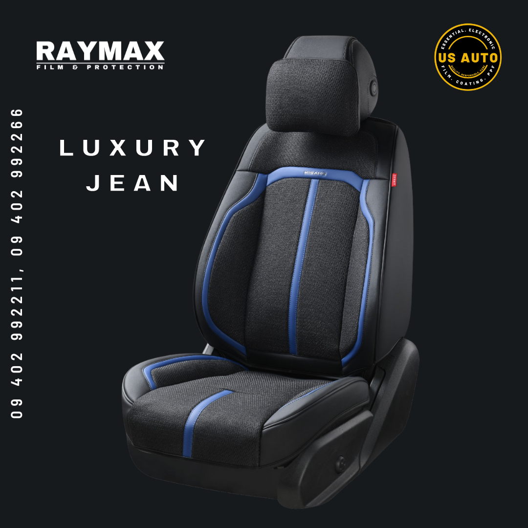 RAYMAX LUXURY SEAT COVER - JEAN (H-2021-7) (1) SET (BLACK + BLACK + BLUE)