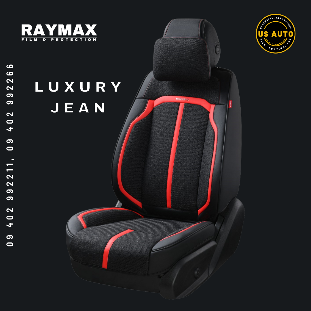 RAYMAX LUXURY SEAT COVER (H-2021-7) (1) SET (BLACK + BLACK + RED)