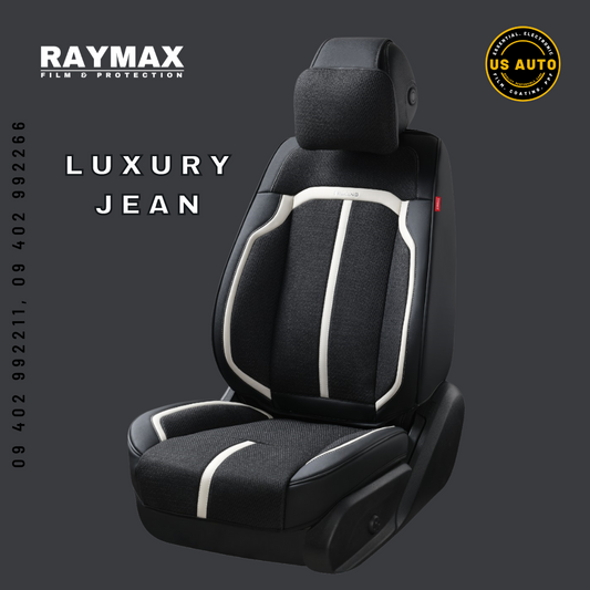 RAYMAX LUXURY SEAT COVER (H-2021-7) (1) SET (BLACK + BLACK + WHITE)