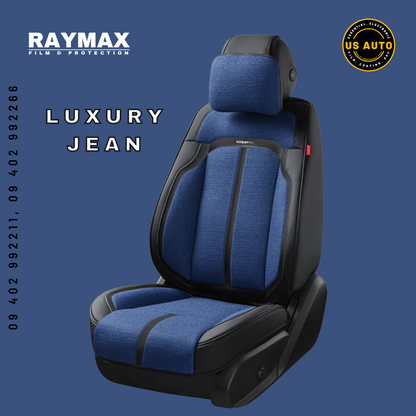 RAYMAX LUXURY SEAT COVER - JEAN (H-2021-7) (1) SET (BLUE + BLACK)