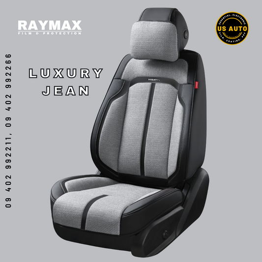 RAYMAX LUXURY SEAT COVER - JEAN (H-2021-7) (1) SET (GREY + BLACK)