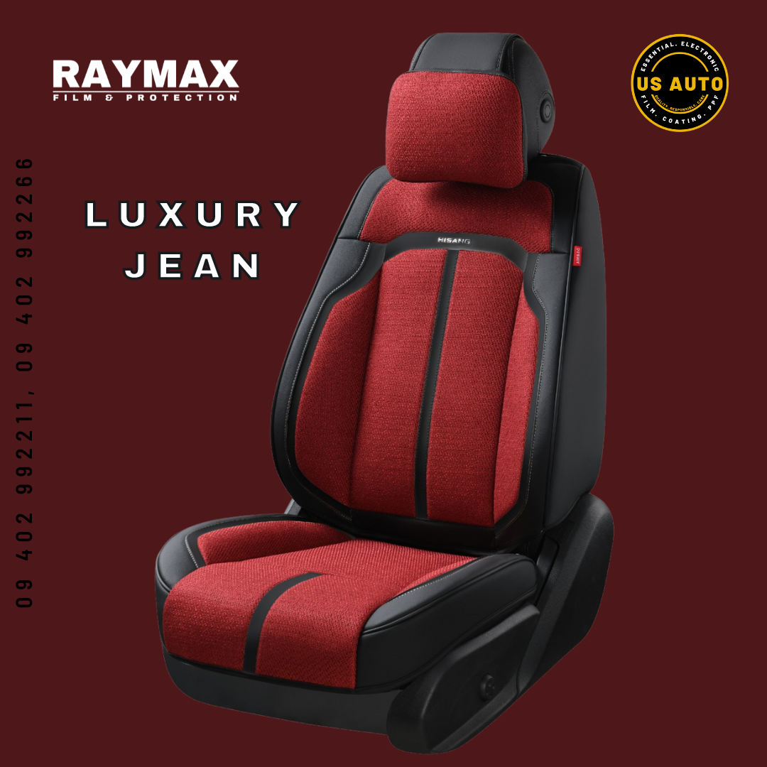 RAYMAX LUXURY SEAT COVER - JEAN (H-2021-7) (1) SET (RED + BLACK)