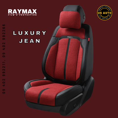 RAYMAX LUXURY SEAT COVER - JEAN (H-2021-7) (1) SET (RED + BLACK)