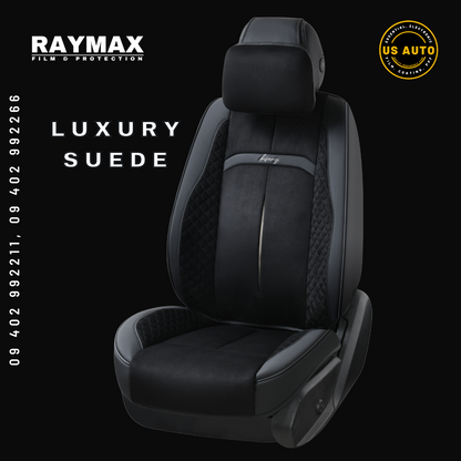 RAYMAX LUXURY SEAT COVER - SUEDE (H-QD21-06) (1) SET (BLACK + BLACK)