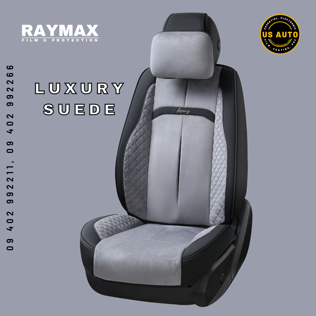 RAYMAX LUXURY SEAT COVER - SUEDE (H-QD21-06) (1) SET (BLACK + GREY)