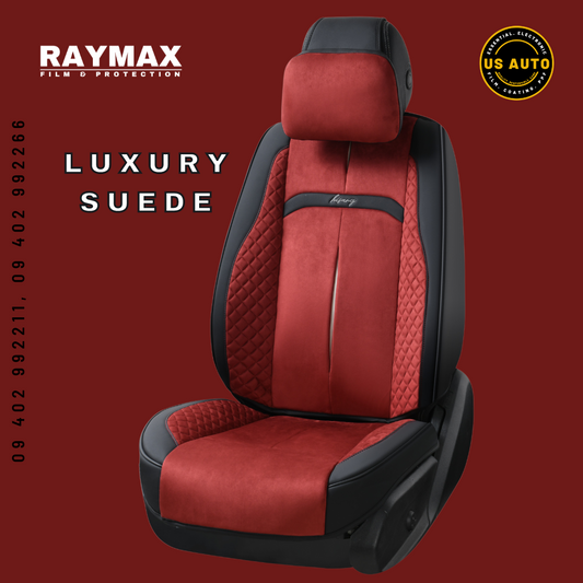 RAYMAX LUXURY SEAT COVER - SUEDE (H-QD21-06) (1) SET (BLACK + RED)