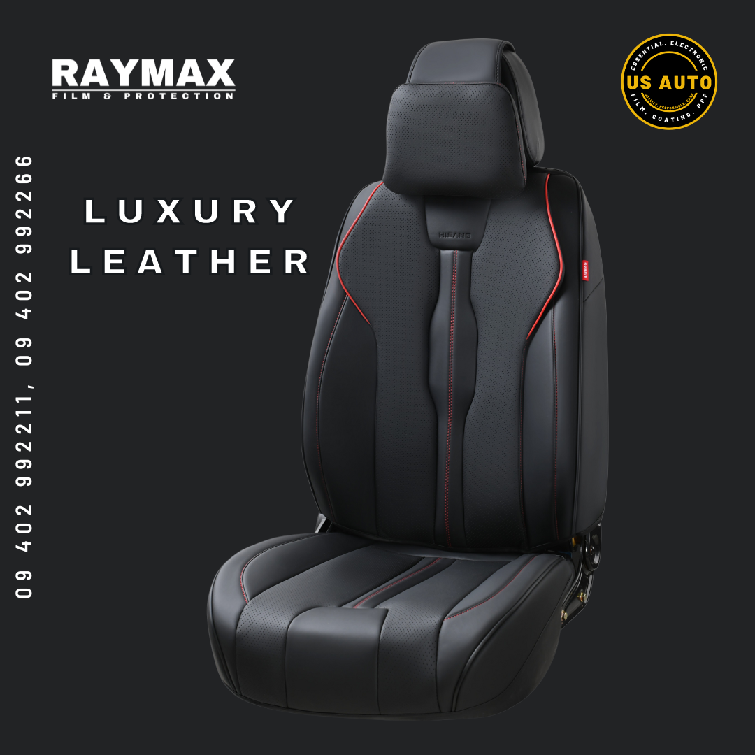 RAYMAX LUXURY SEAT COVER - LEATHER (H-QD21-08)  (1) SET (BLACK + BLACK + RED)