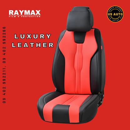 RAYMAX LUXURY SEAT COVER - LEATHER (H-QD21-08)  (1) SET (BLACK + RED + BLACK)