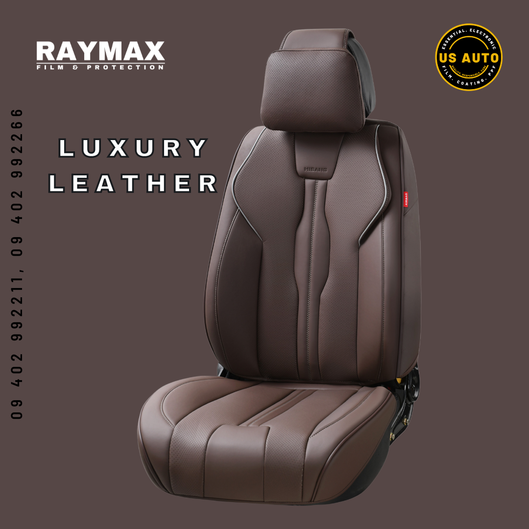 RAYMAX LUXURY SEAT COVER - LEATHER (H-QD21-08)  (1) SET (COFFEE + COFFEE + GREY)