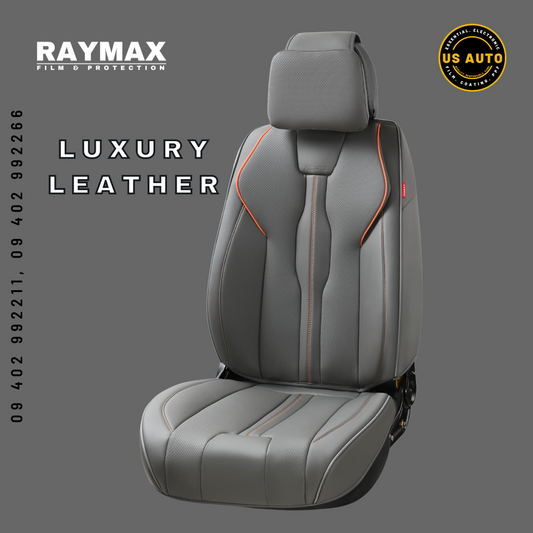 RAYMAX LUXURY SEAT COVER - LEATHER (H-QD21-08)  (1) SET (GREY + GREY + ORANGE)