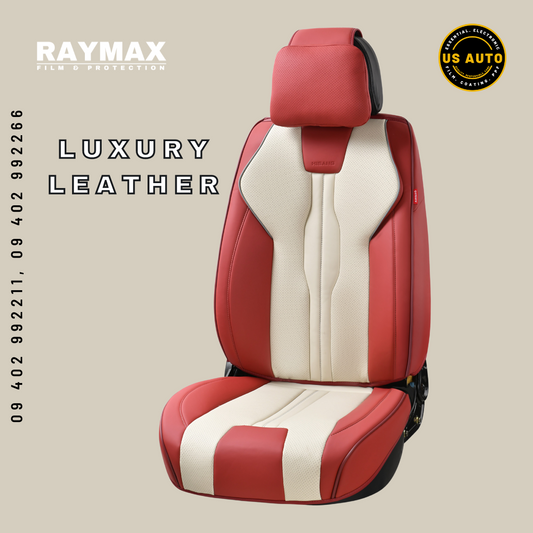 RAYMAX LUXURY SEAT COVER - LEATHER (H-QD21-08)  (1) SET (RED + WHITE + GREY)