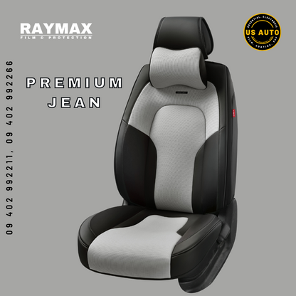 RAYMAX PREMIUM SEAT COVER - JEAN (H-2022CX-05) (1)SET (GREY + BLACK)