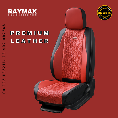 RAYMAX PREMIUM  SEAT COVER - LEATHER (H- 2022CX- 12) (1)SET (BLACK + WINE RED)